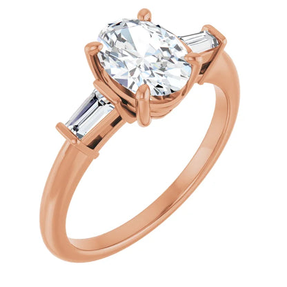 Oval Rose Gold Baguette Accent Lab Diamond Engagement Ring