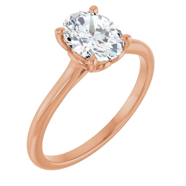 Oval Rose Gold Four Claw Solitaire Lab Diamond Engagement Ring 