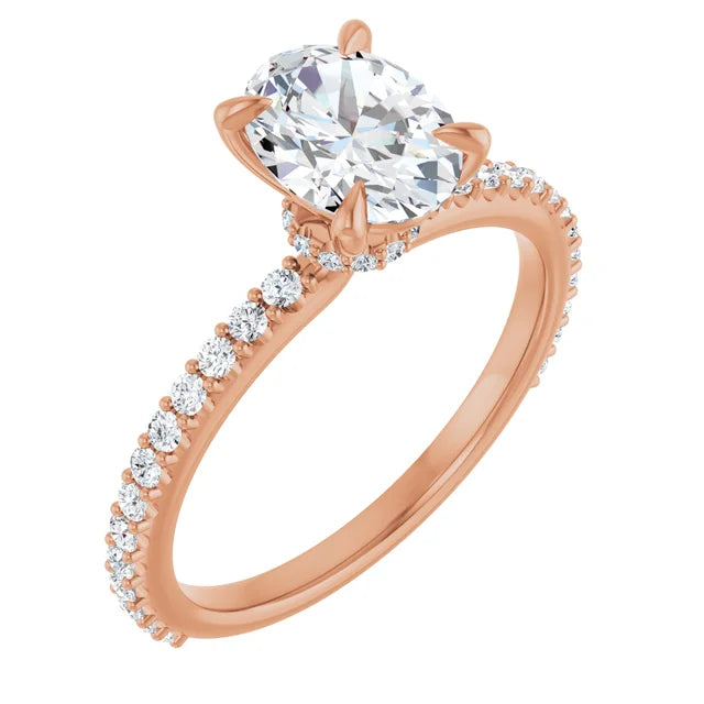 Oval Rose Gold Claw Set Style Engagement Ring 