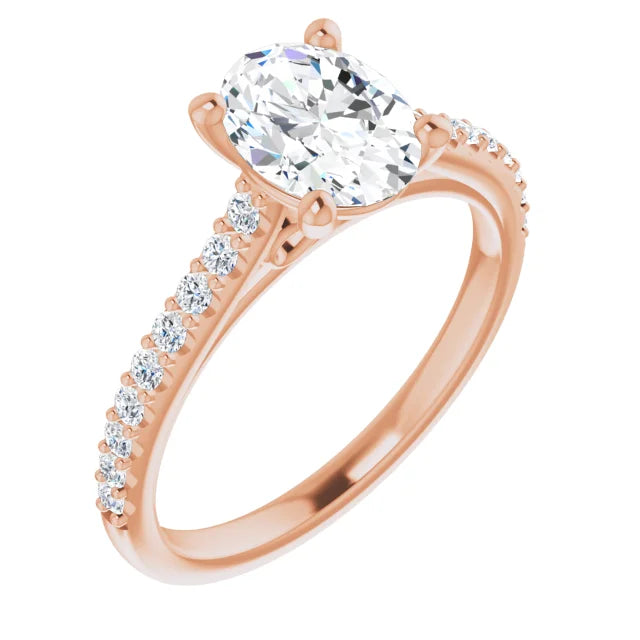 Oval Rose Gold Pave Style Lab Diamond Engagement Ring 