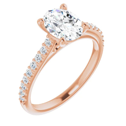 Oval Rose Gold Pave Style Lab Diamond Engagement Ring 