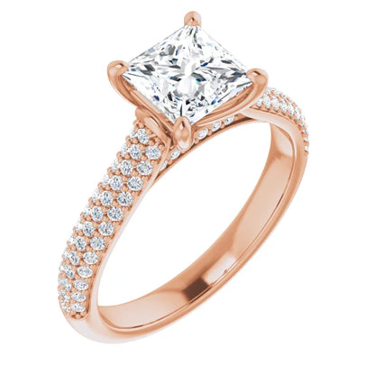 Princess Rose Gold Pave Lab Diamond Engagement Ring 