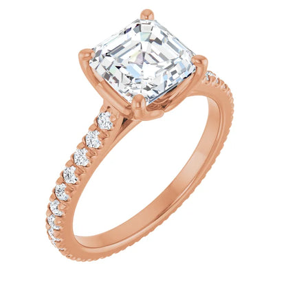 Asscher Rose Gold Claw Set Eternity Style Engagement Ring