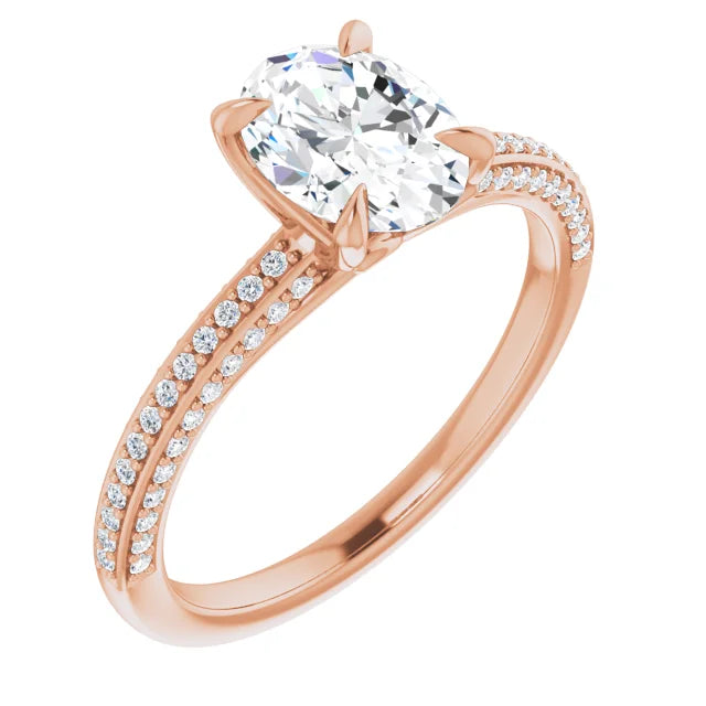 Oval Rose Gold Pave Lab Diamond Engagement Ring 