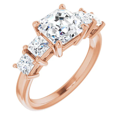 Asscher Rose Gold Multi Stone Accent Style Engagement Ring