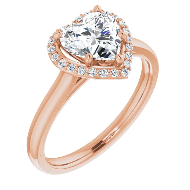 Heart Halo Solitaire Lab Diamond Engagement Ring Rose Gold. 