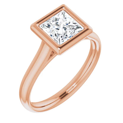 Princess Rose Gold Solitaire Bezel Lab Diamond Engagement Ring