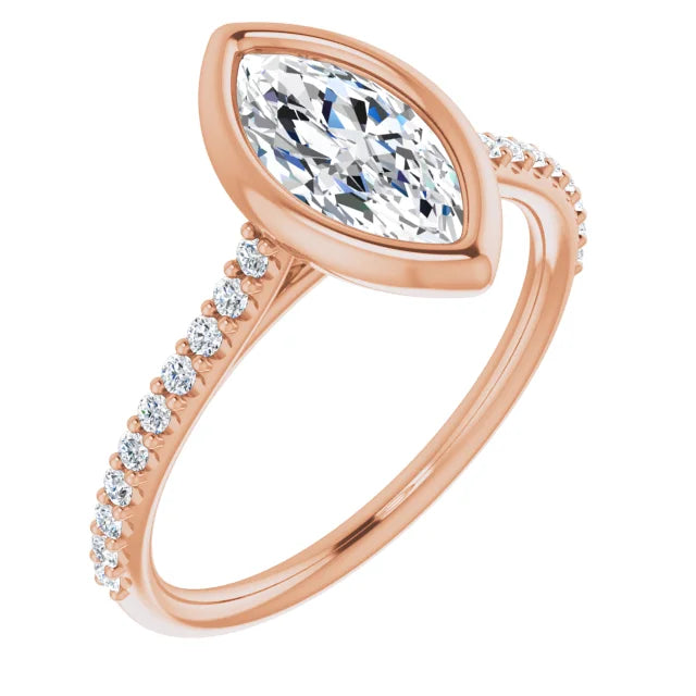 Marquise Rose Gold Bezel Pave Lab Diamond Engagement Ring 