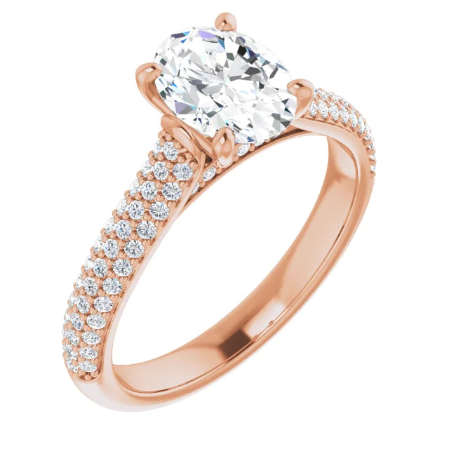 Oval Rose Gold Pave Lab Diamond Engagement Ring 