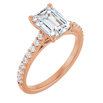 Emerald Rose Gold Pave Style Lab Diamond Engagement Ring 