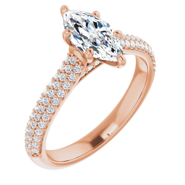 Marquise Rose Gold Pave Lab Diamond Engagement Ring 