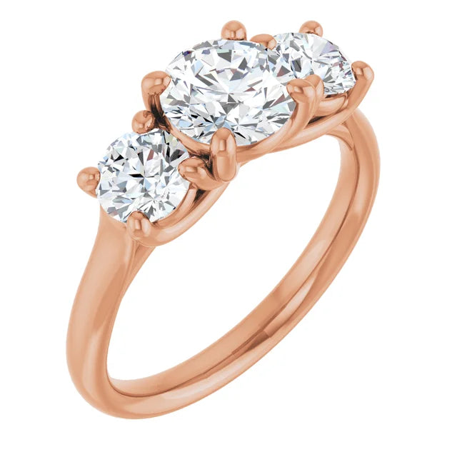Round Brilliant Rose Gold Tri Stone Lab Diamond Engagement Ring