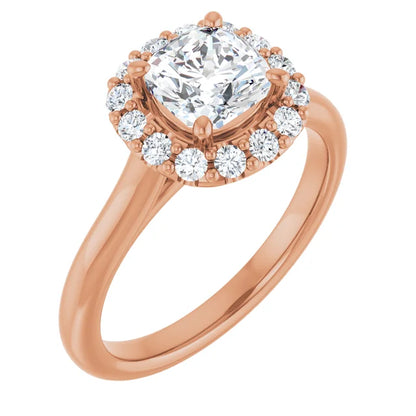 Cushion Halo Solitaire Rose Gold Lab Diamond Engagement Ring 