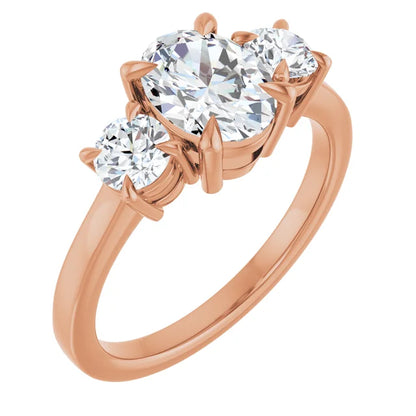 Oval Rose Gold Tri Stone Lab Diamond Engagement Ring 