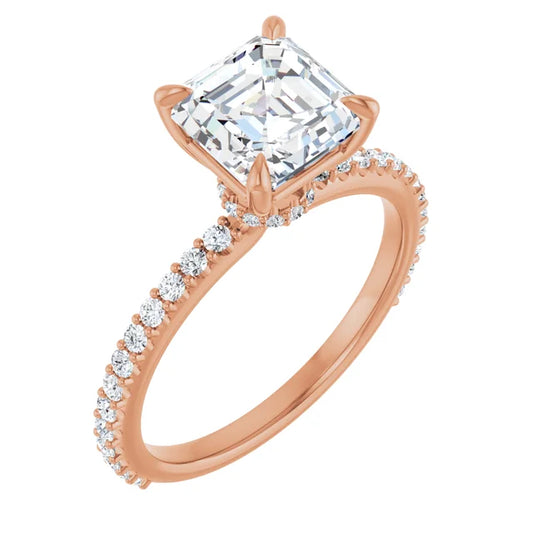 Asscher Rose Gold Claw Set Style Engagement Ring 