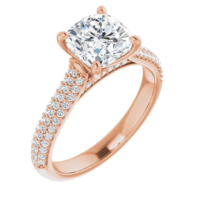 Cushion Rose Gold Pave Lab Diamond Engagement Ring 