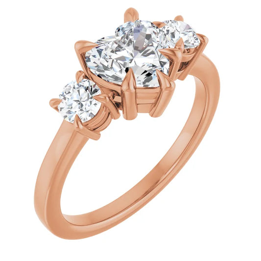 Heart Rose Gold Tri Stone Lab Diamond Engagement Ring 