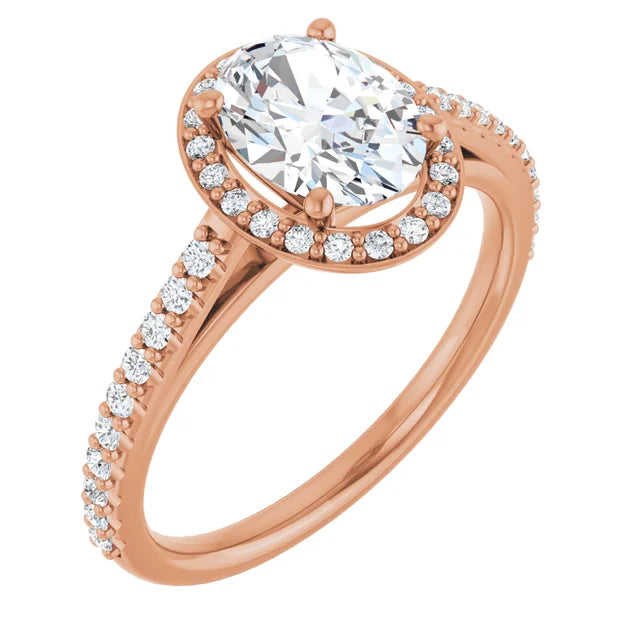 Oval Rose Gold Halo Lab Diamond Engagement Ring 