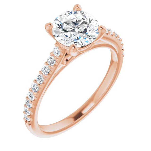 Round Brilliant Rose Gold Pave Style Lab Diamond Engagement Ring 