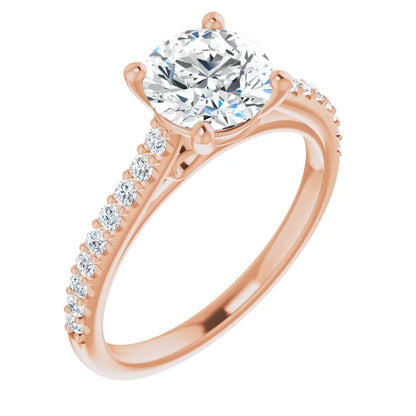 Round Brilliant Rose Gold Pave Style Lab Diamond Engagement Ring 