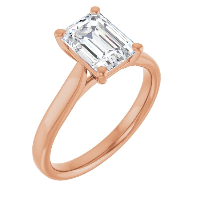 Four Claw Rose Gold Emerald Solitaire Engagement Ring
