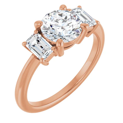 Round Brilliant Rose Gold Tri Stone Lab Diamond Engagement Ring