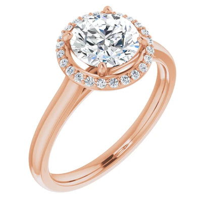 Round Brilliant Halo Solitaire Lab Diamond Engagement Ring Rose Gold. 
