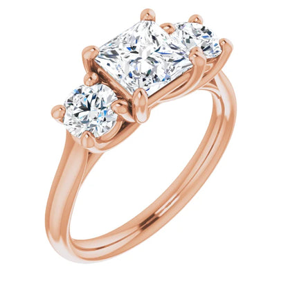 Princess Rose Gold Tri Stone Lab Diamond Engagement Ring