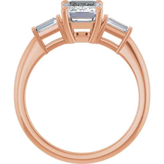 Emerald Rose Gold Baguette Accent Lab Diamond Engagement Ring 