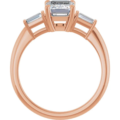 Emerald Rose Gold Baguette Accent Lab Diamond Engagement Ring 