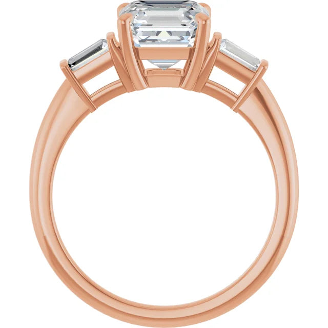 Asscher Rose Gold Baguette Accent Lab Diamond Engagement Ring 