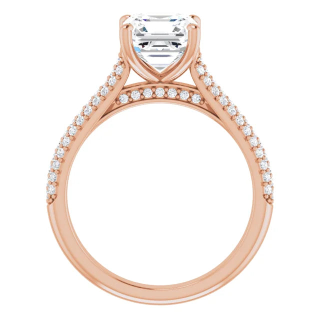 Asscher Rose Gold Pave Lab Diamond Engagement Ring 