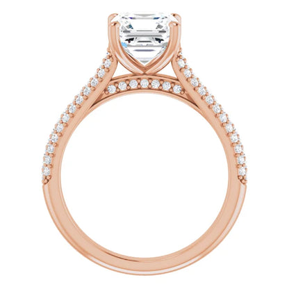 Asscher Rose Gold Pave Lab Diamond Engagement Ring 