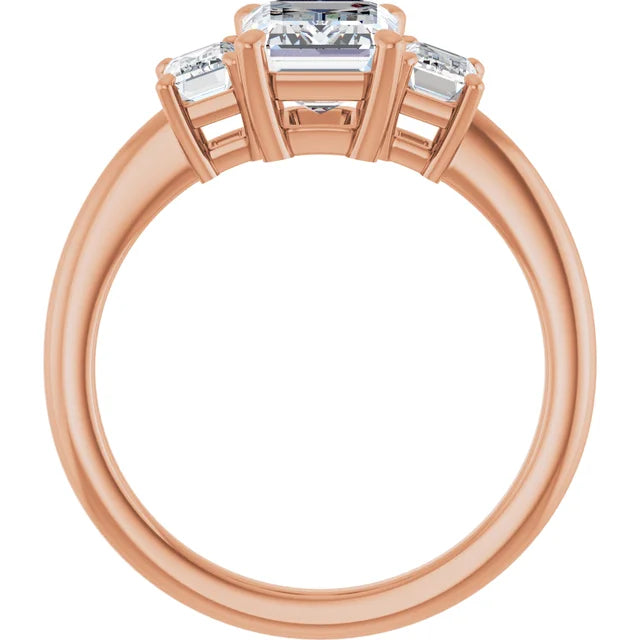 Emerald Rose Gold Tri Stone Lab Diamond Engagement Ring