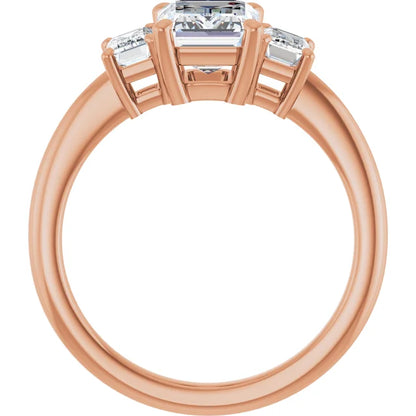 Emerald Rose Gold Tri Stone Lab Diamond Engagement Ring