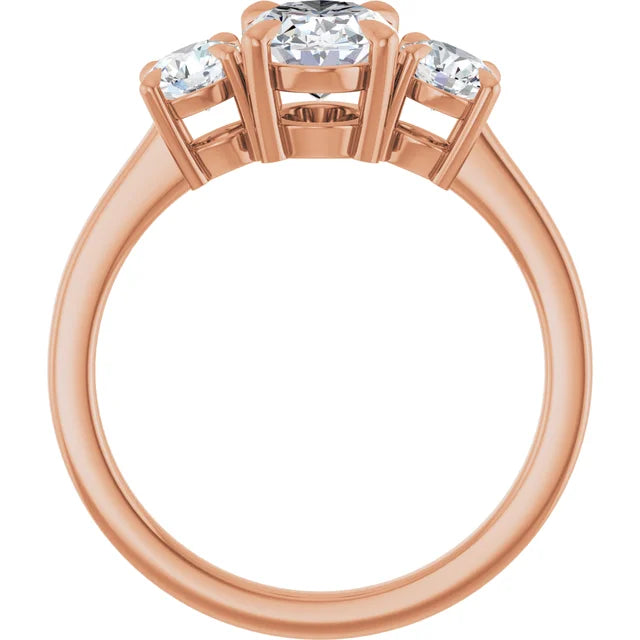 Oval Rose Gold Tri Stone Lab Diamond Engagement Ring 