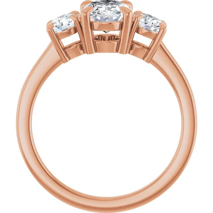 Oval Rose Gold Tri Stone Lab Diamond Engagement Ring 