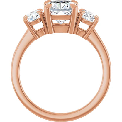 Cushion Rose Gold Tri Stone Lab Diamond Engagement Ring 