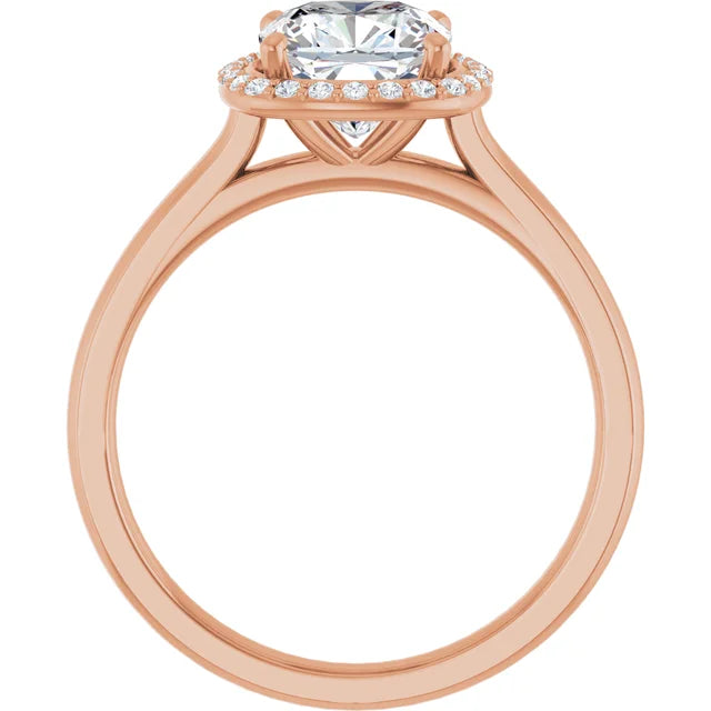 Cushion Halo Solitaire Lab Diamond Engagement Ring Rose Gold. 