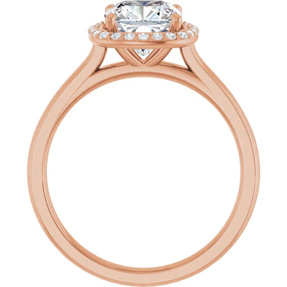 Cushion Halo Solitaire Lab Diamond Engagement Ring Rose Gold. 