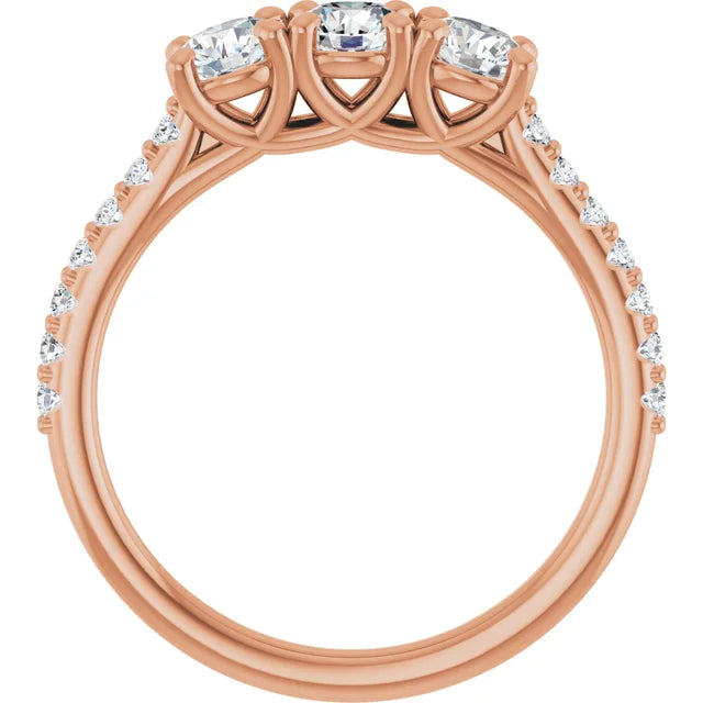 Round Brilliant Rose Gold Tri Stone Lab Diamonds Engagement Ring 