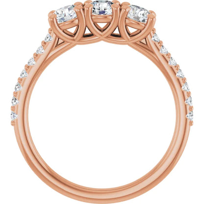 Round Brilliant Rose Gold Tri Stone Lab Diamonds Engagement Ring 