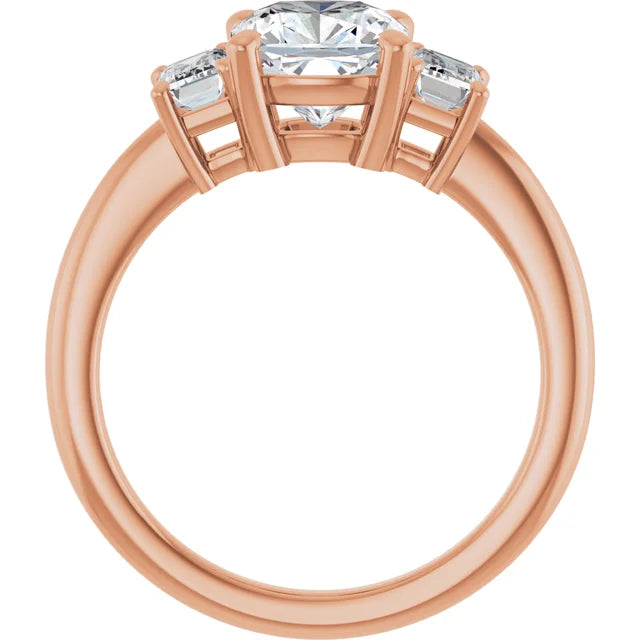 Cushion Rose Gold Tri Stone Lab Diamond Engagement Ring