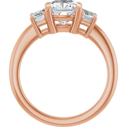 Cushion Rose Gold Tri Stone Lab Diamond Engagement Ring