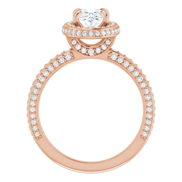 Oval Rose Gold Halo Pave Style Lab Diamond Engagement Ring 