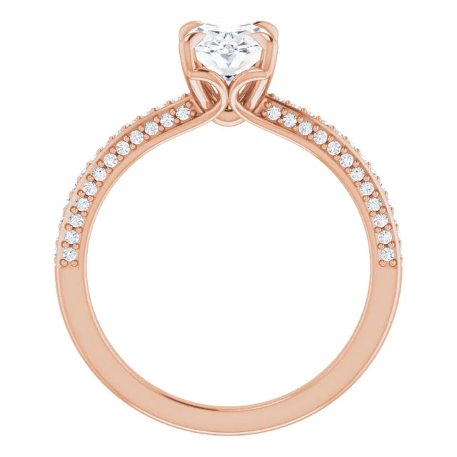 Oval Rose Gold Pave Lab Diamond Engagement Ring 