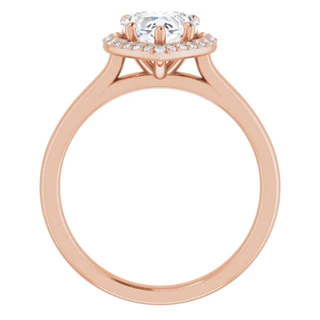 Heart Halo Solitaire Lab Diamond Engagement Ring Rose Gold. 