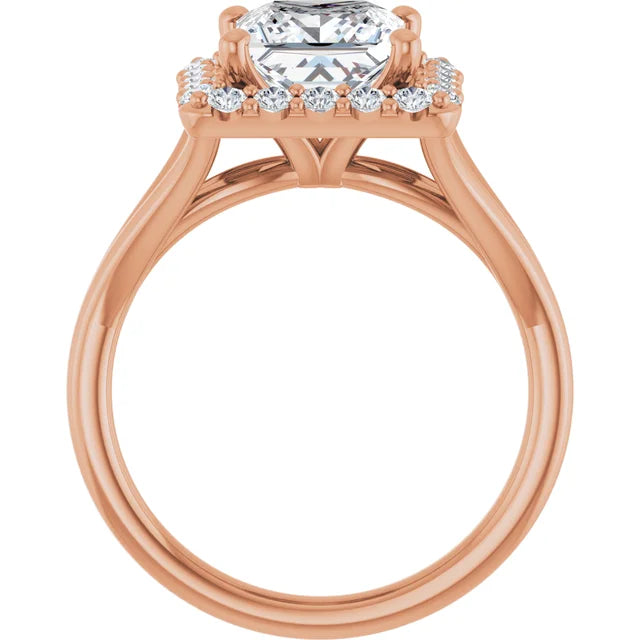 Princess Rose Gold Halo Solitaire Split Band Lab Diamond Engagement Ring 