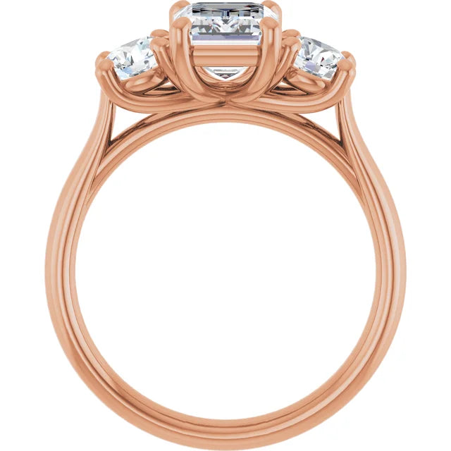Emerald Rose Gold Tri Stone Lab Diamond Engagement Ring