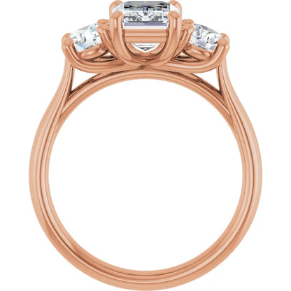 Emerald Rose Gold Tri Stone Lab Diamond Engagement Ring
